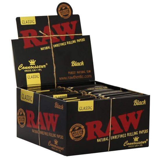 RAW Black | Connoisseur | King Size Slim w/ Tips | 24ct