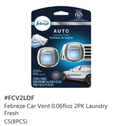Febreze Car Air Freshener | w/ Vent Clip | 0.06 fl oz | 2pk | 4ct |
