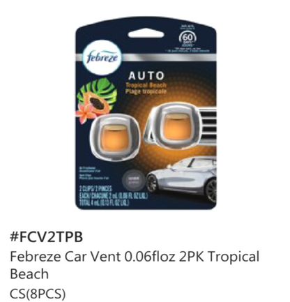 Febreze Car Air Freshener | w/ Vent Clip | 0.06 fl oz | 2pk | 4ct |