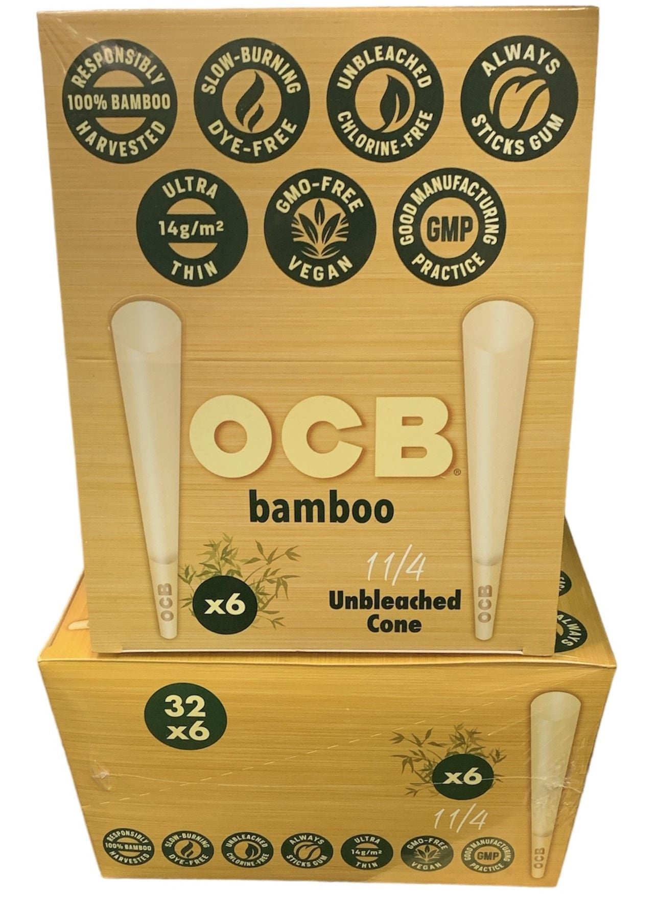 OCB Bamboo | 1-1/4" Size Cones | 6pk | 32ct