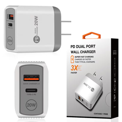 20W Fast Charging Dual Wall Charger | Type C & USB | WC17-PD20WDUALWH | 6ct |