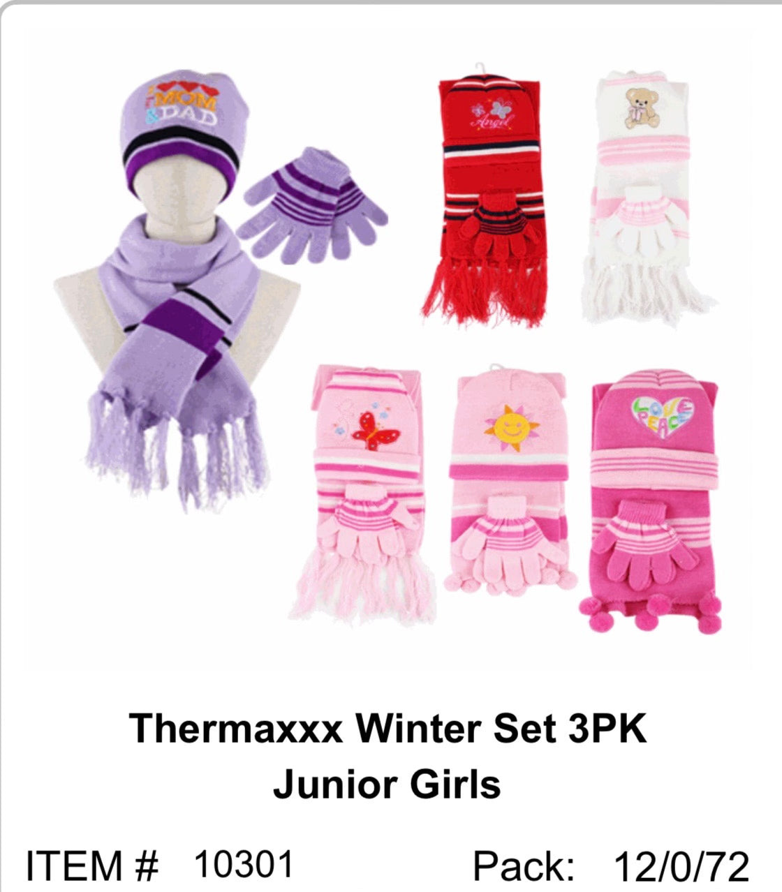 Thermaxxx Winter Set | Junior Girls | 3pk | 12ct | Item 10301