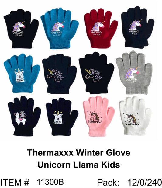 Thermaxxx Kids Winter Gloves | Unicorn/Llama Designs | 12ct | Item 11300B