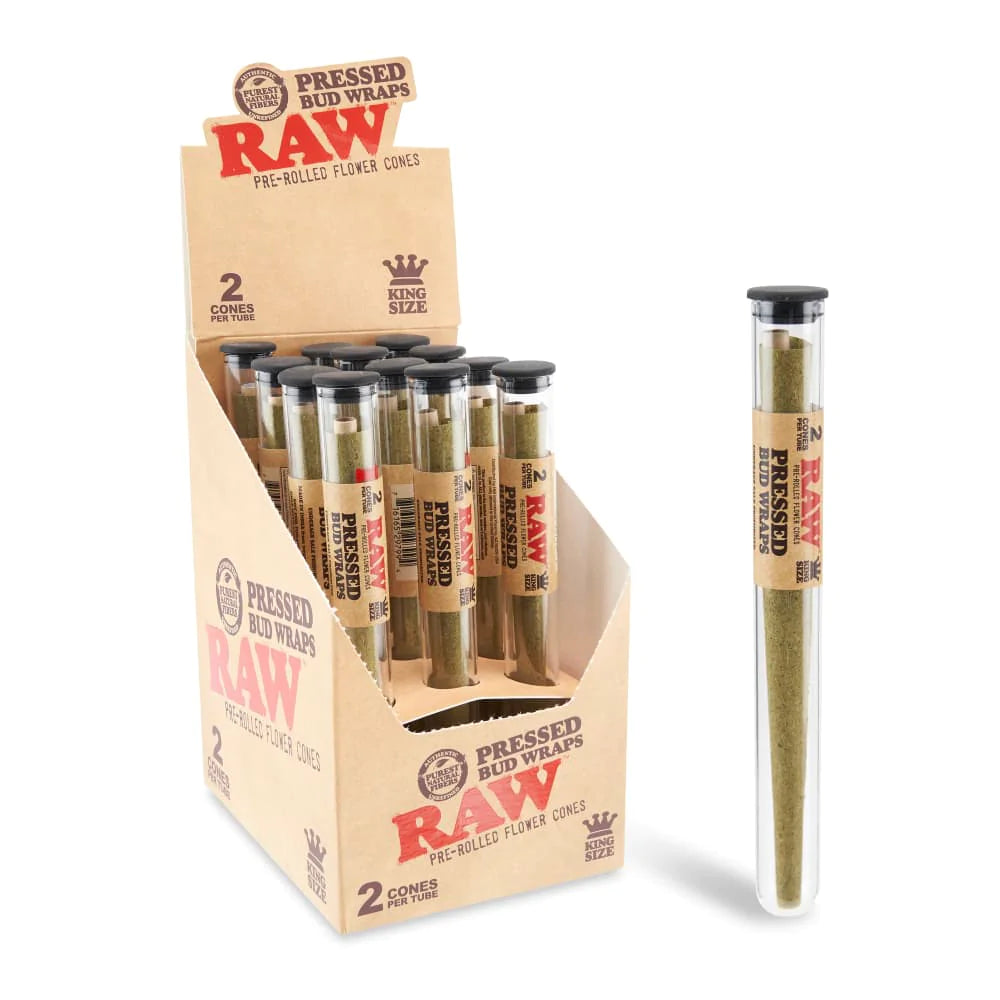 RAW Pressed Bud Wraps | King Size Pre-rolled Flower Cones | 2 Cones | 12ct